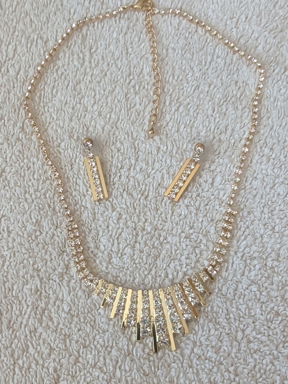 Gold-Tone Crystal Statement Necklace & Earrings Set